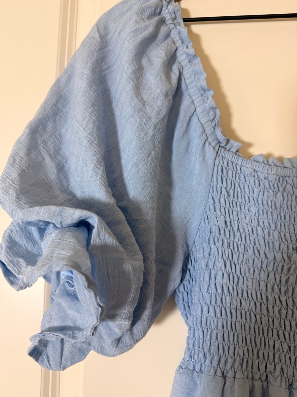 Morning Lavender Smocked Bodice Light Blue Maxi Dress with Puff Sleeves - Picture 2 of 6
